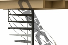 Escalier colimaçon et garde corps débillardé. Marches perforé laser